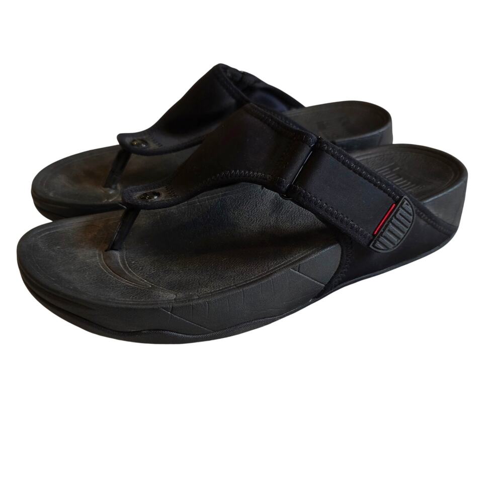 FitFlop Surfa Black Fabric Thong Sandals Microwobbleboard Men's 10